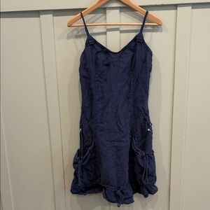 APIOSAL Linen Navy Blue Vintage Artist Dress - Women's small